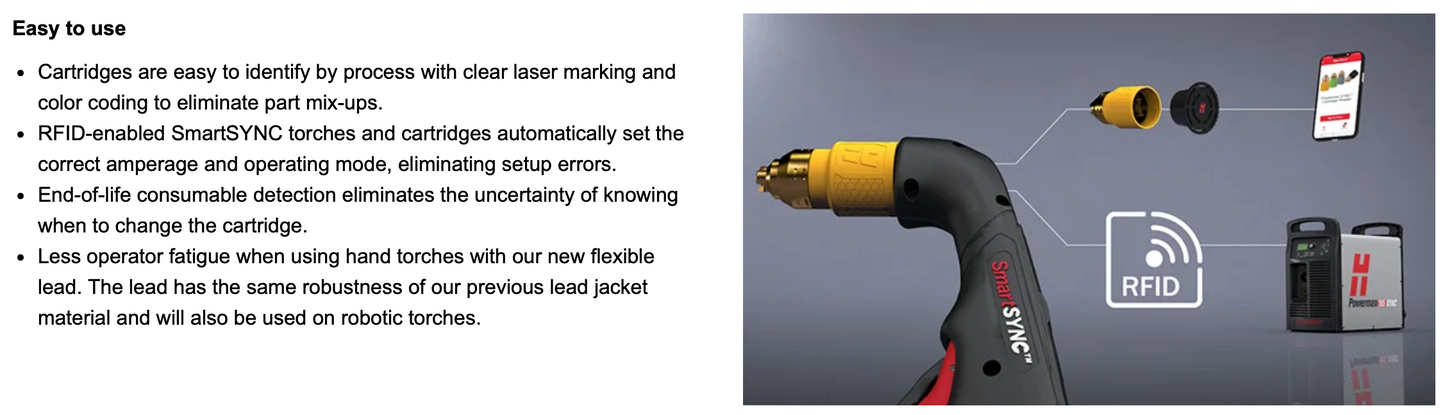 088569 Hypertherm Powermax 45 SYNC plasma cutter 240 volt plasma cutter 7.6 m leads. CPC port